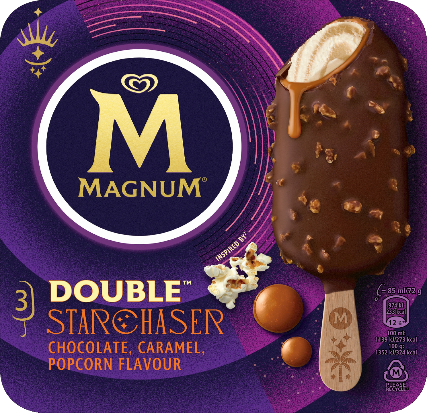 Magnum Starchaser Jäätelö Monipakkaus 255ml/216g 3 kpl