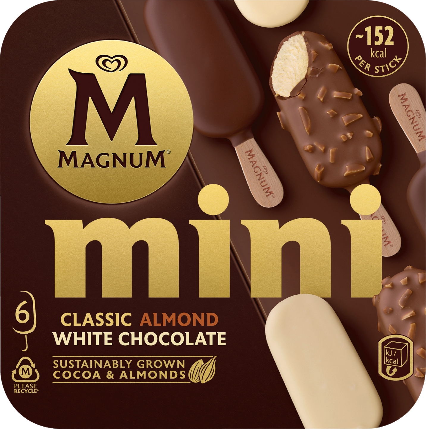 Magnum Mini Classic, Almond, and White Chocolate Jäätelö Monipakkaus 330/254g 6kpl