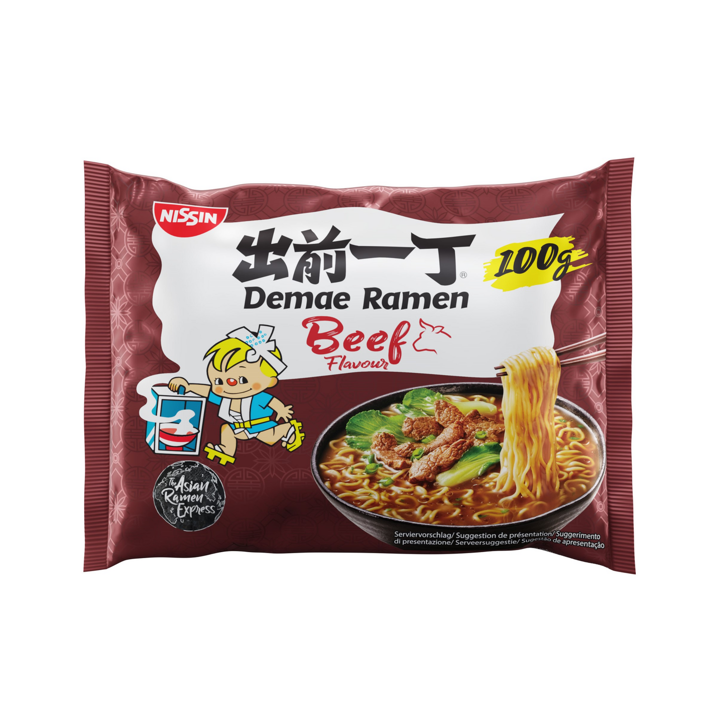 Nissin 100g Demae Ramen Naudanlihanmakuinen Ramen-pikanuudelikeitto