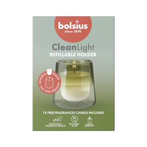 Bolsius – CleanLight-aloituspakkaus – pidike ja täyttöpakkaus Gardenia + Fig