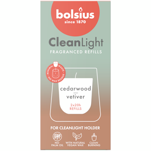 Bolsius – CleanLight-tuoksykynttilän täyttöpakkaus 2kpl – Cedarwood + Vetiver 20h