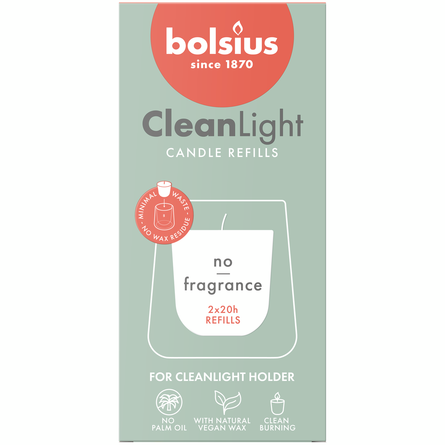 Bolsius - CleanLight-kynttilän täyttöpakkaus 2kpl - hajustamaton 20h