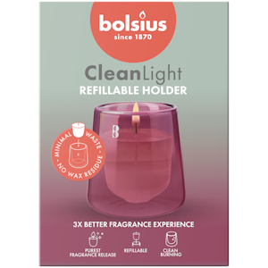 Bolsius – CleanLight-aloituspakkaus – pidike ja täyttöpak Cedarwood+Vetiver -syväpinkki