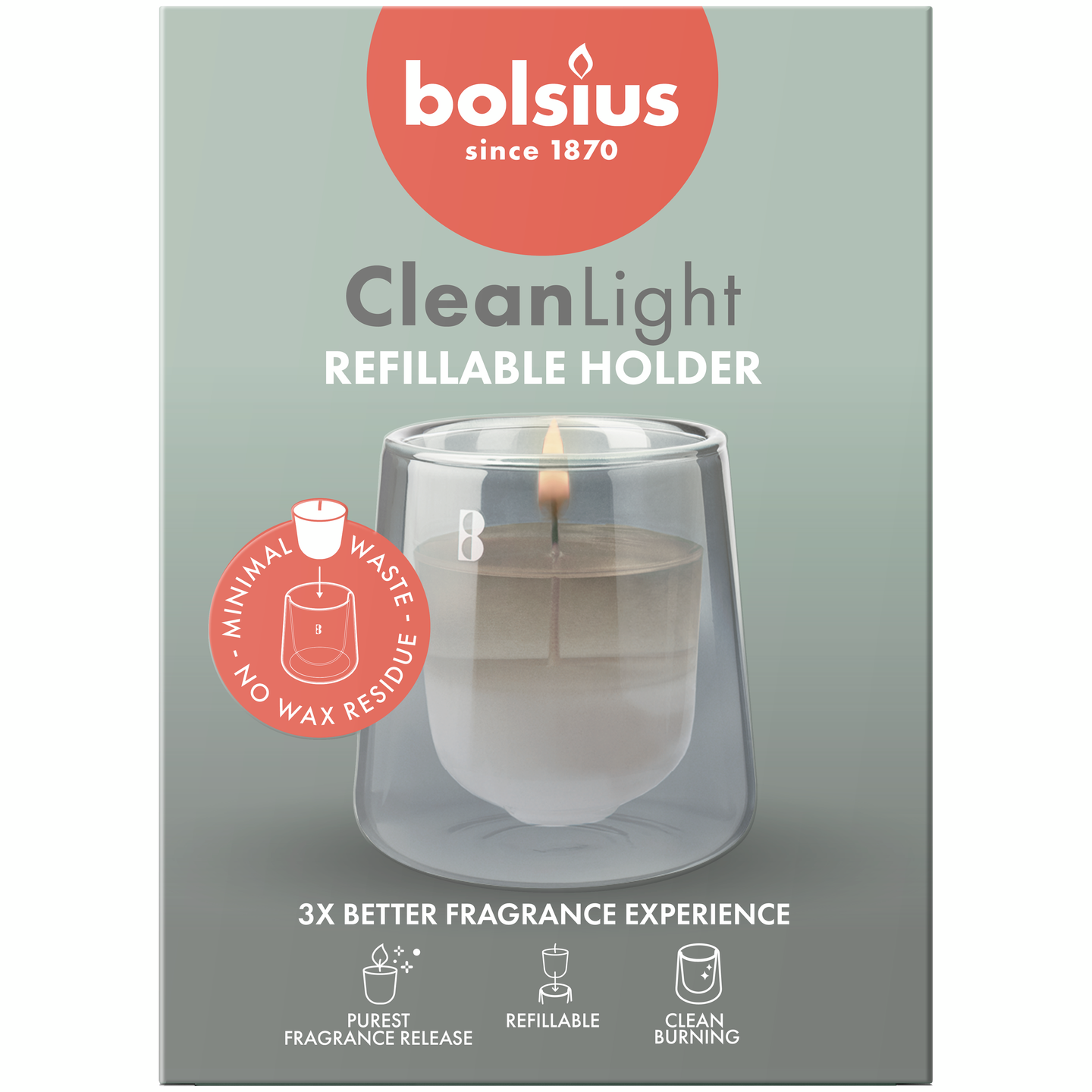 Bolsius – CleanLight-aloituspakkaus – pidike ja täyttöpakkaus Cypress+Amber - harmaa