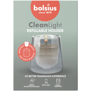 Bolsius – CleanLight-aloituspakkaus – pidike ja täyttöpakkaus Cypress+Amber - harmaa