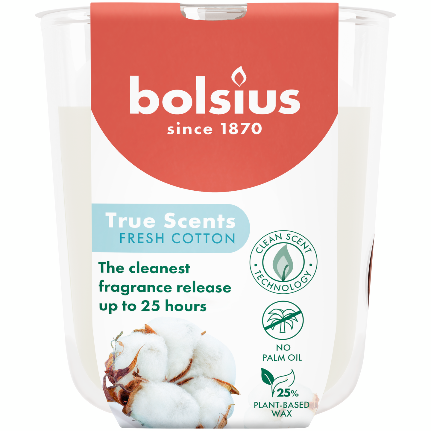 Bolsius True Scents – tuoksukynttilä lasissa – Fresh Cotton – pieni