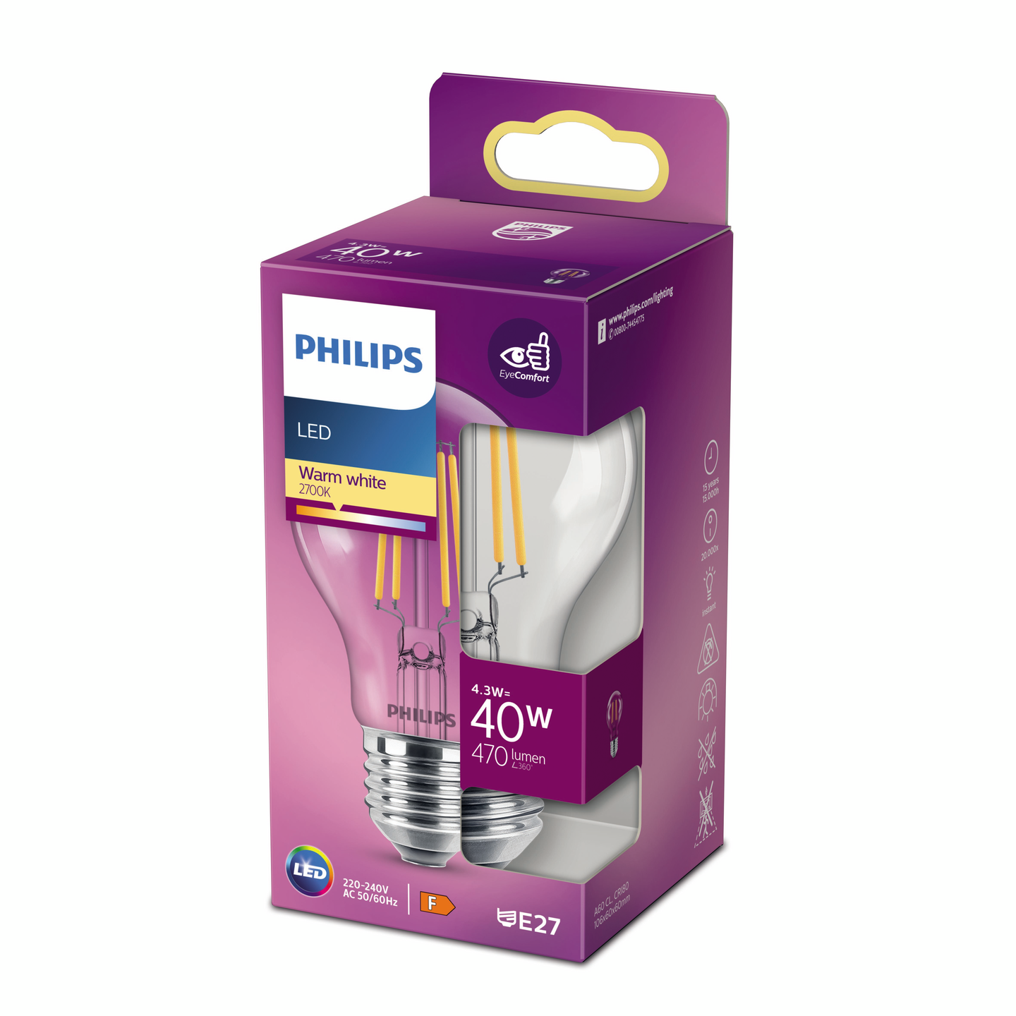 Philips LED vakio E27 470lm kirkas 27K