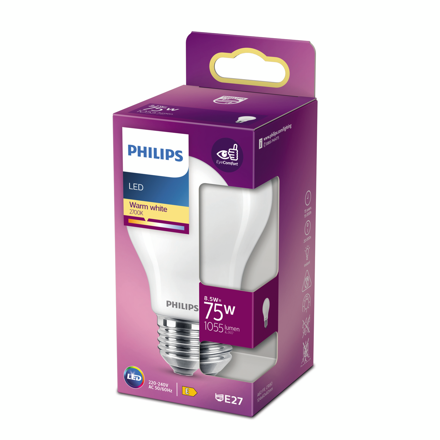 Philips LED vakio E27 1055lm matta 2700K