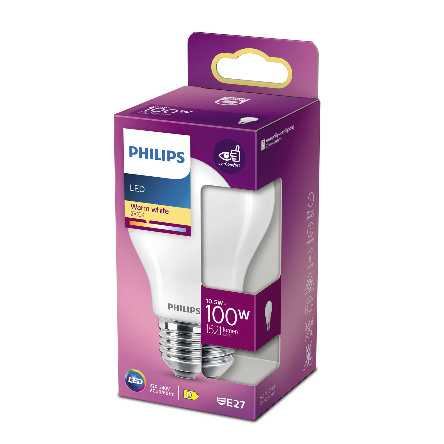Philips LED vakio E27 1521lm matta 2700K