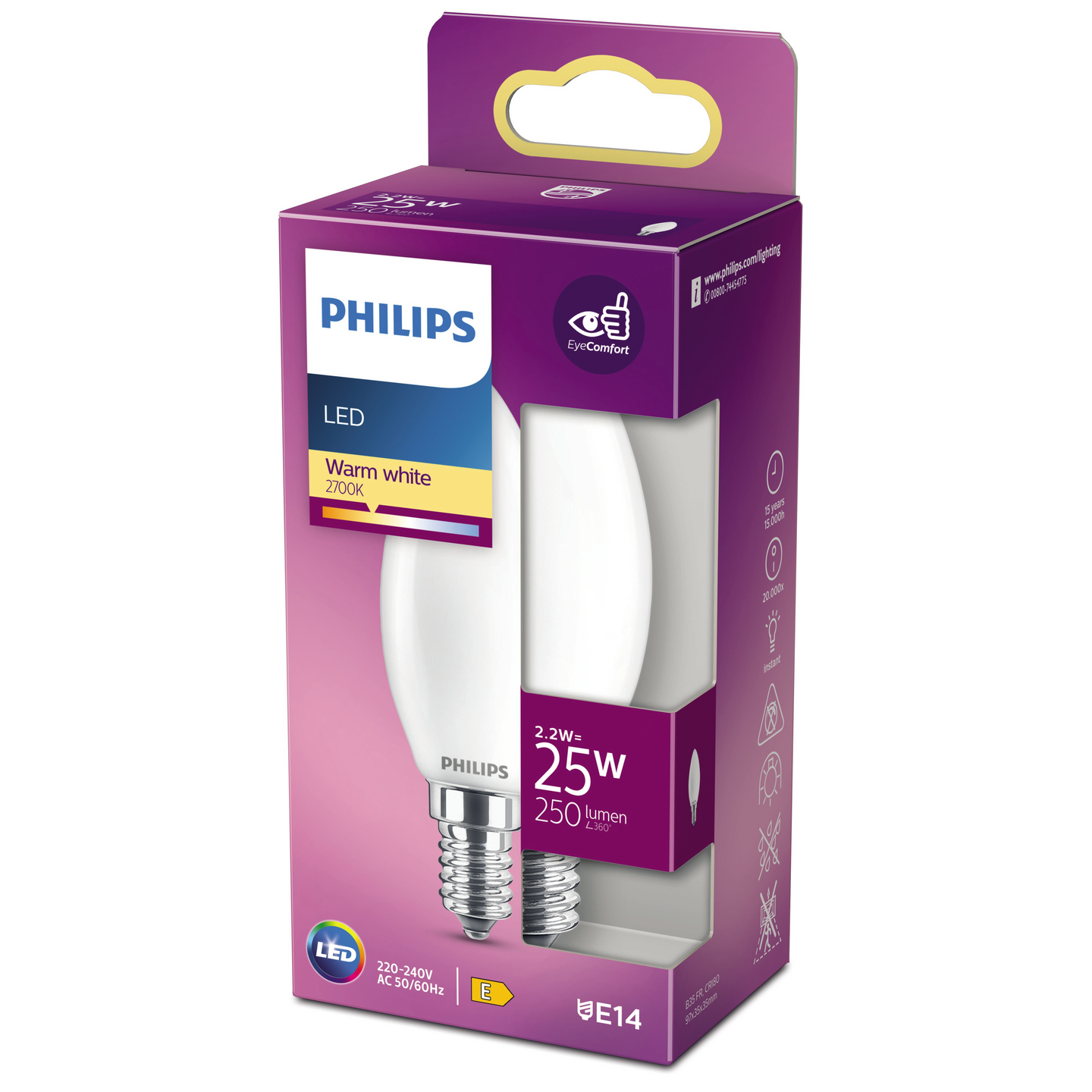 Philips LED kynttilä E14 250lm matta 2700K