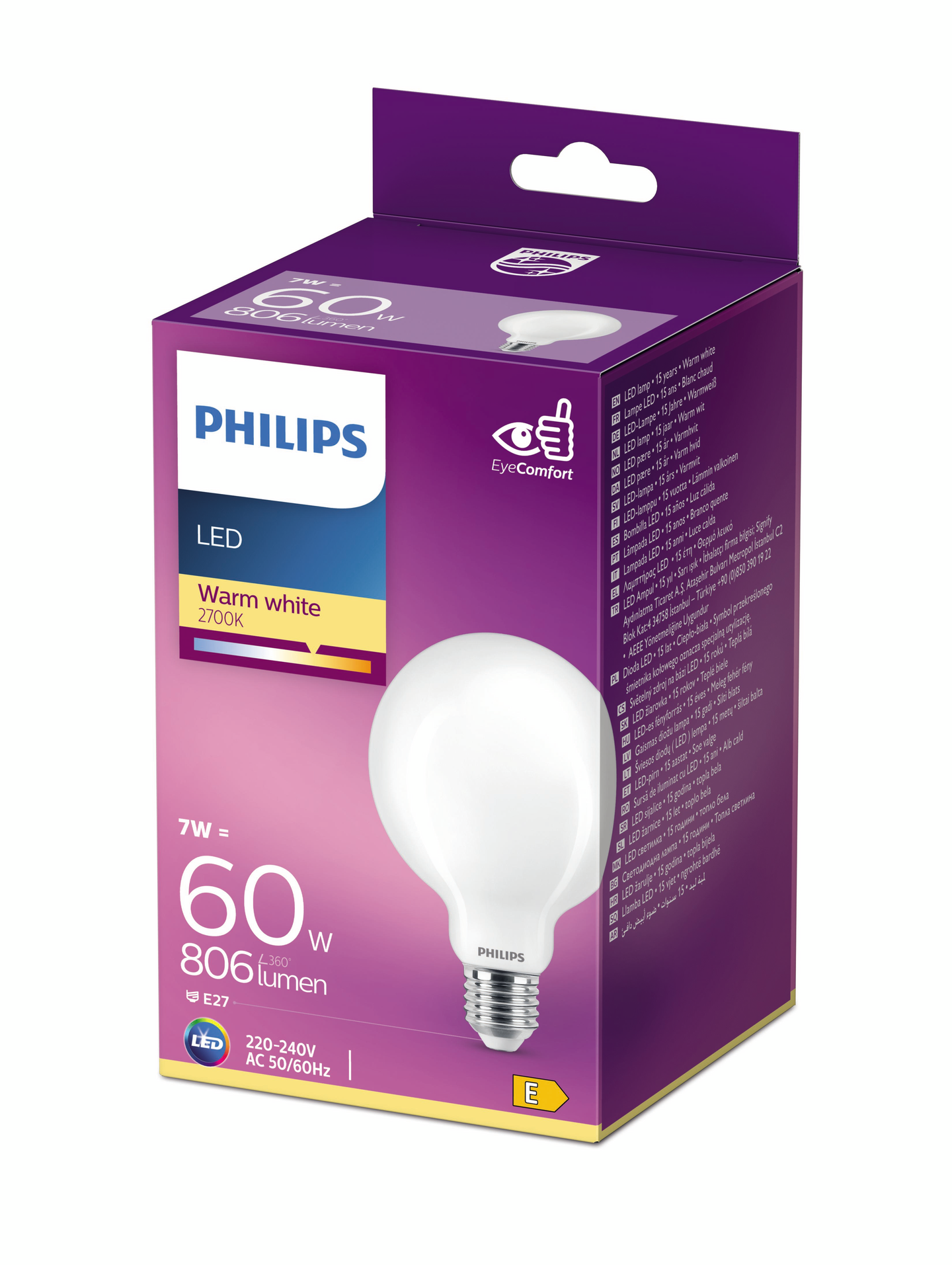 Philips LED pallo G93 E27 806lm matta 2700K