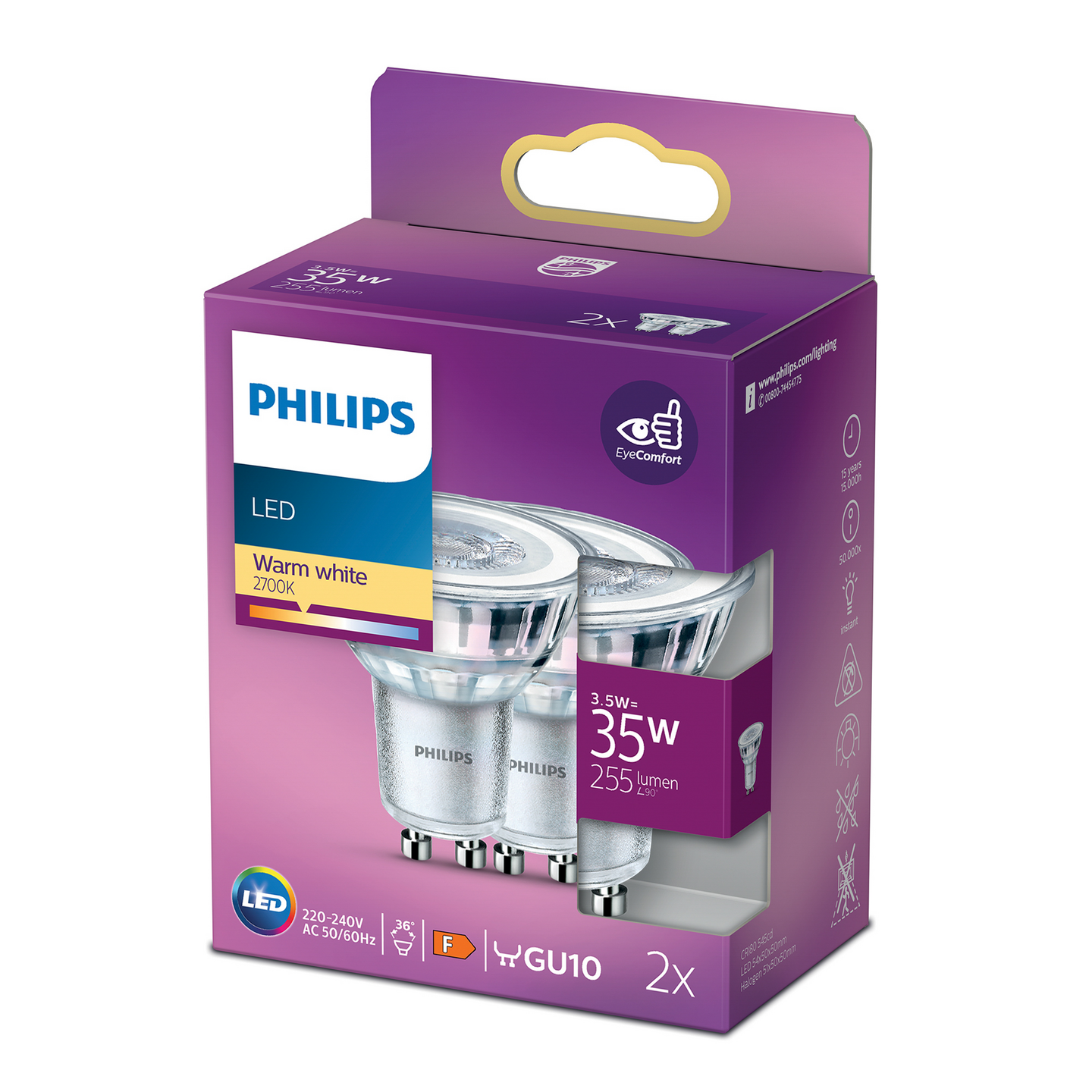 Philips LED kohdelamppu 35W GU10 2700K 255lm 2kpl