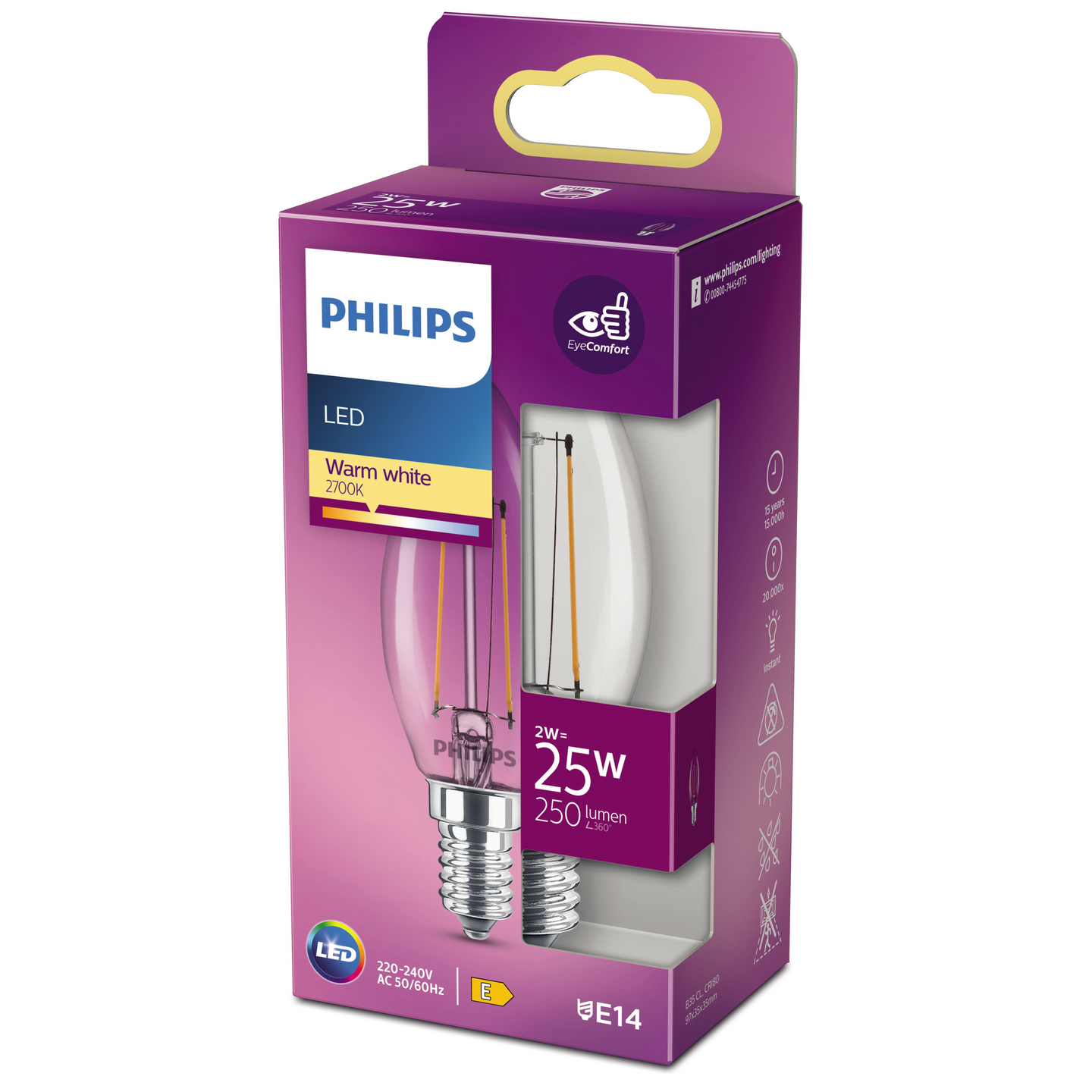 Philips LED kynttilä E14 250lm kirkas 2700K