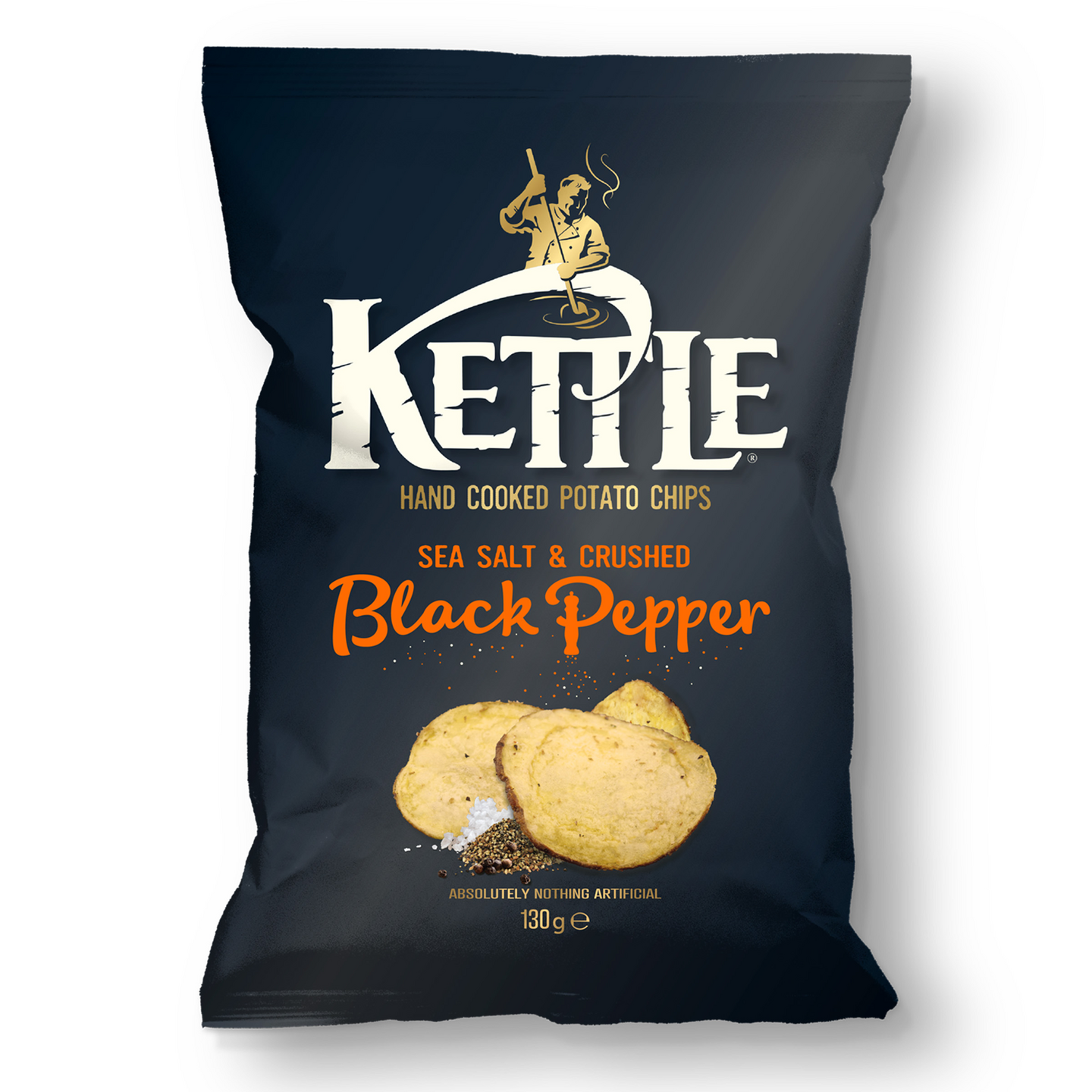 Kettle Chips 130g merisuola ja murskattu mustapippuri perunalastut