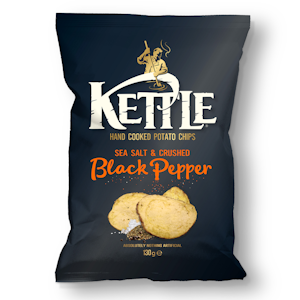 Kettle Chips 130g merisuola ja murskattu mustapippuri perunalastut