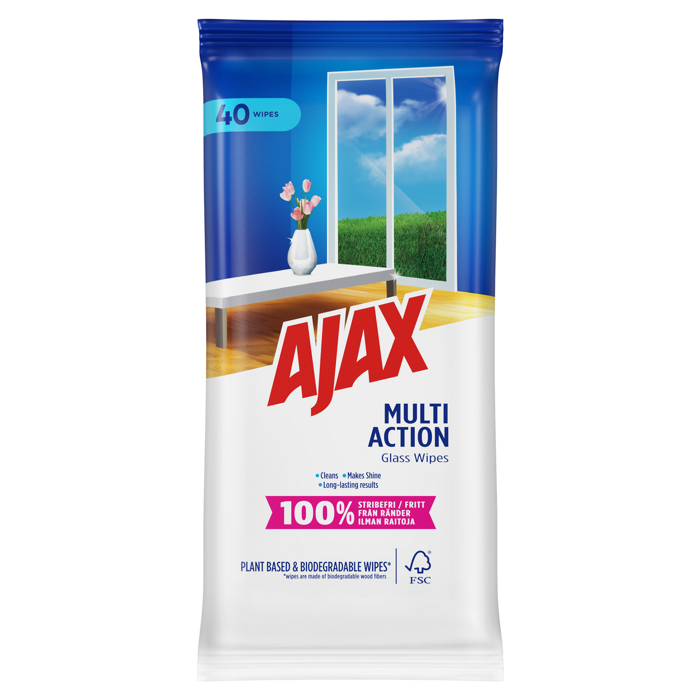 Ajax Multi Action lasinpuhdistusliina 40kpl