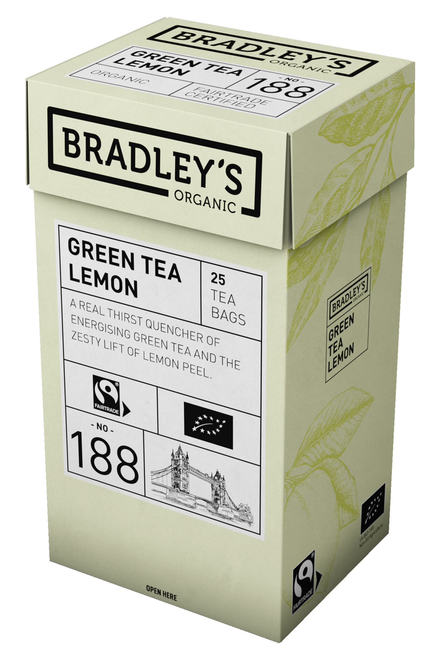 Bradley's Organic No.188 Green tea Lemon maustettu vihreä tee 25kpl luomu Reilun kaupan