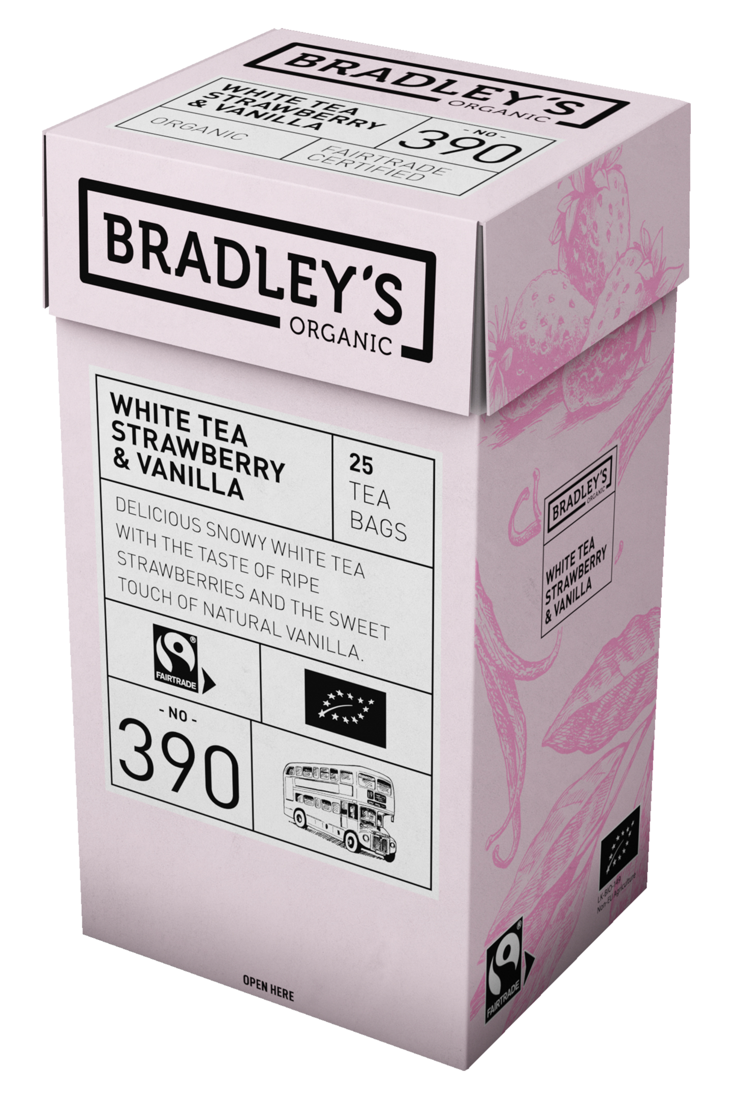 Bradley's Organic No.390 White tea Strawberry-Vanilla maustettu tee 25kpl luomu Reilun kaupan