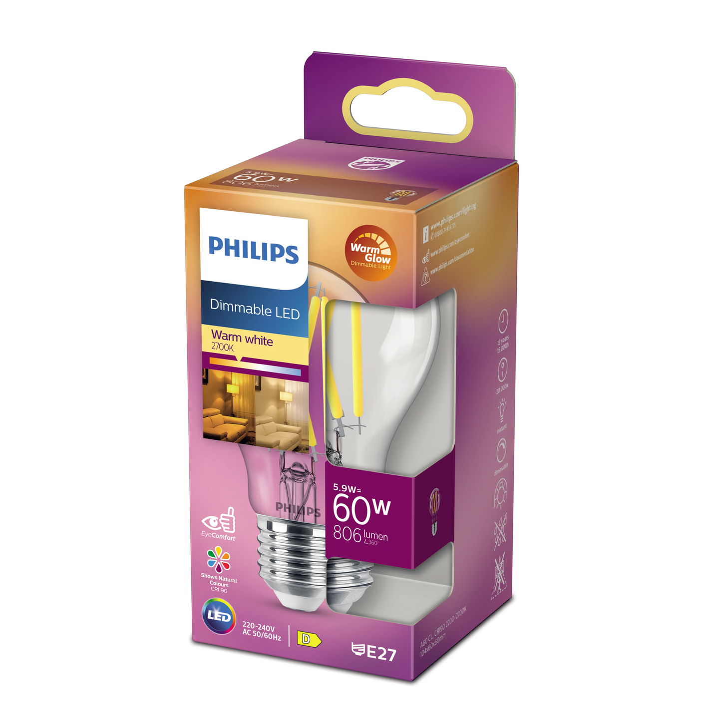 Philips LED vakio E27 806lm kirkas dim.