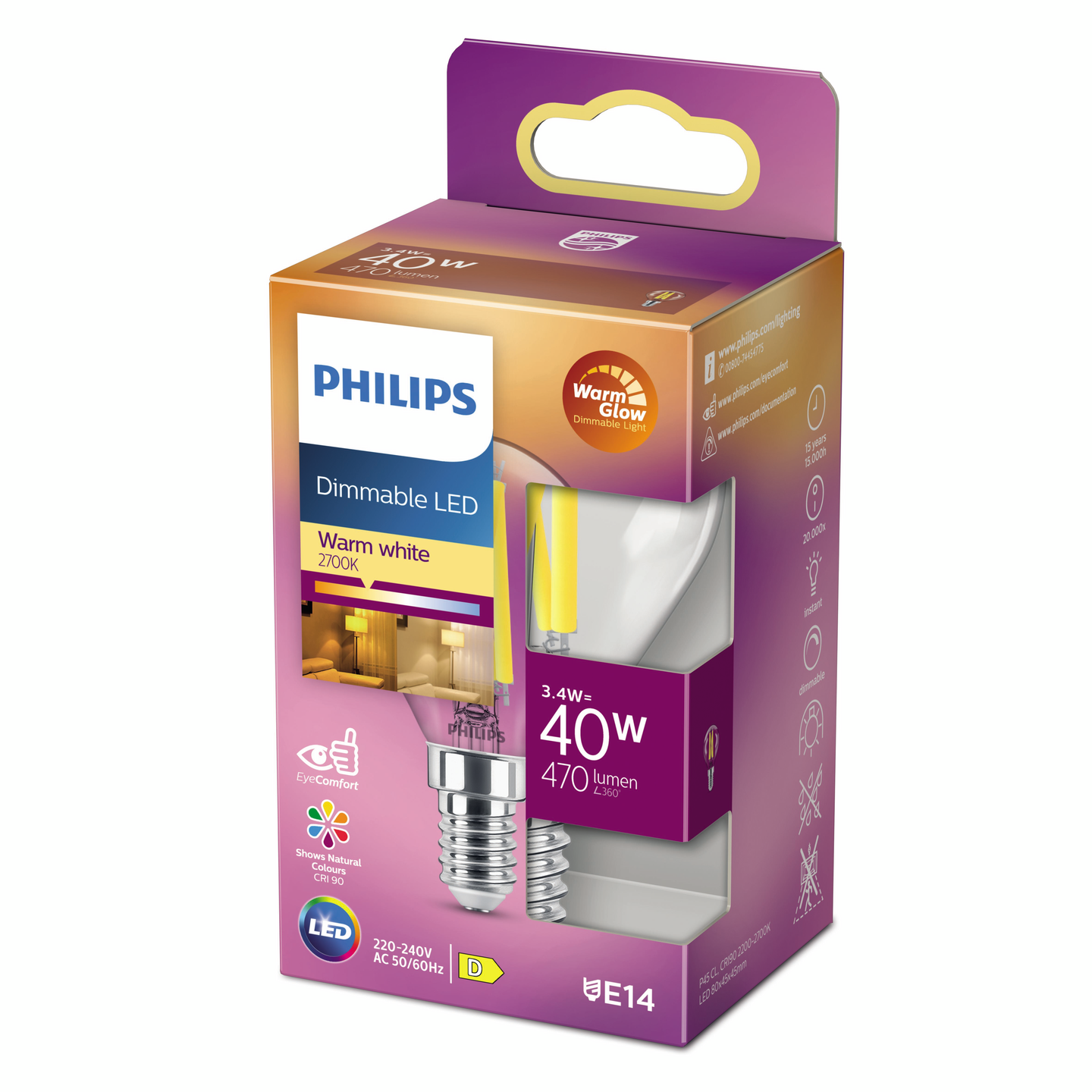 Philips LED mainos E14 470lm kirkas dim.