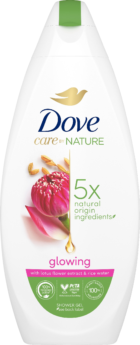 Dove Suihkusaippua 225ml Care by Nature Glowing - lootuskukkauutteen ja riisiveden tuoksu