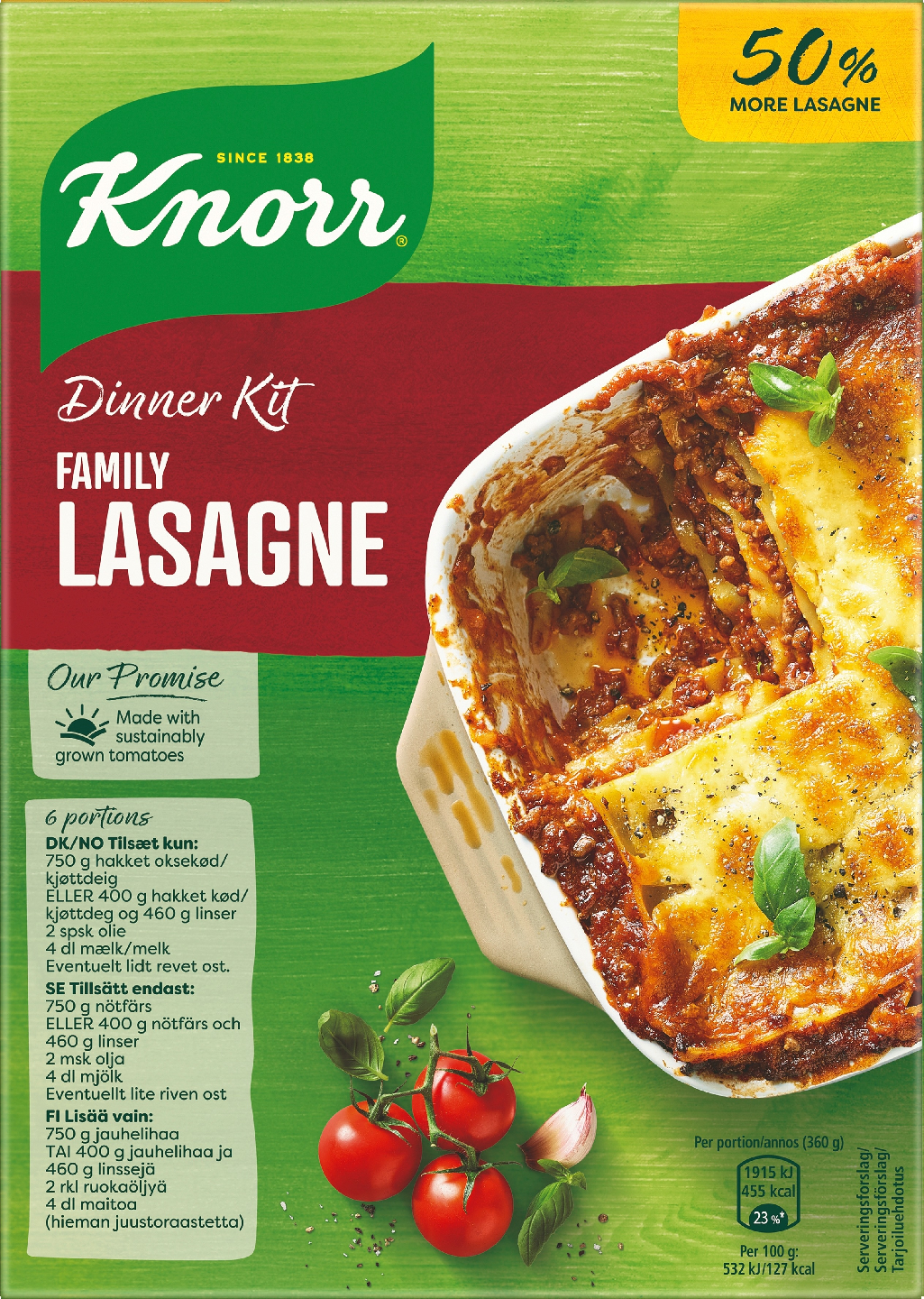 Knorr Family Lasagne Ateria-aines 350g  Lasagnelevyt ja kastikeainekset lasagneen.