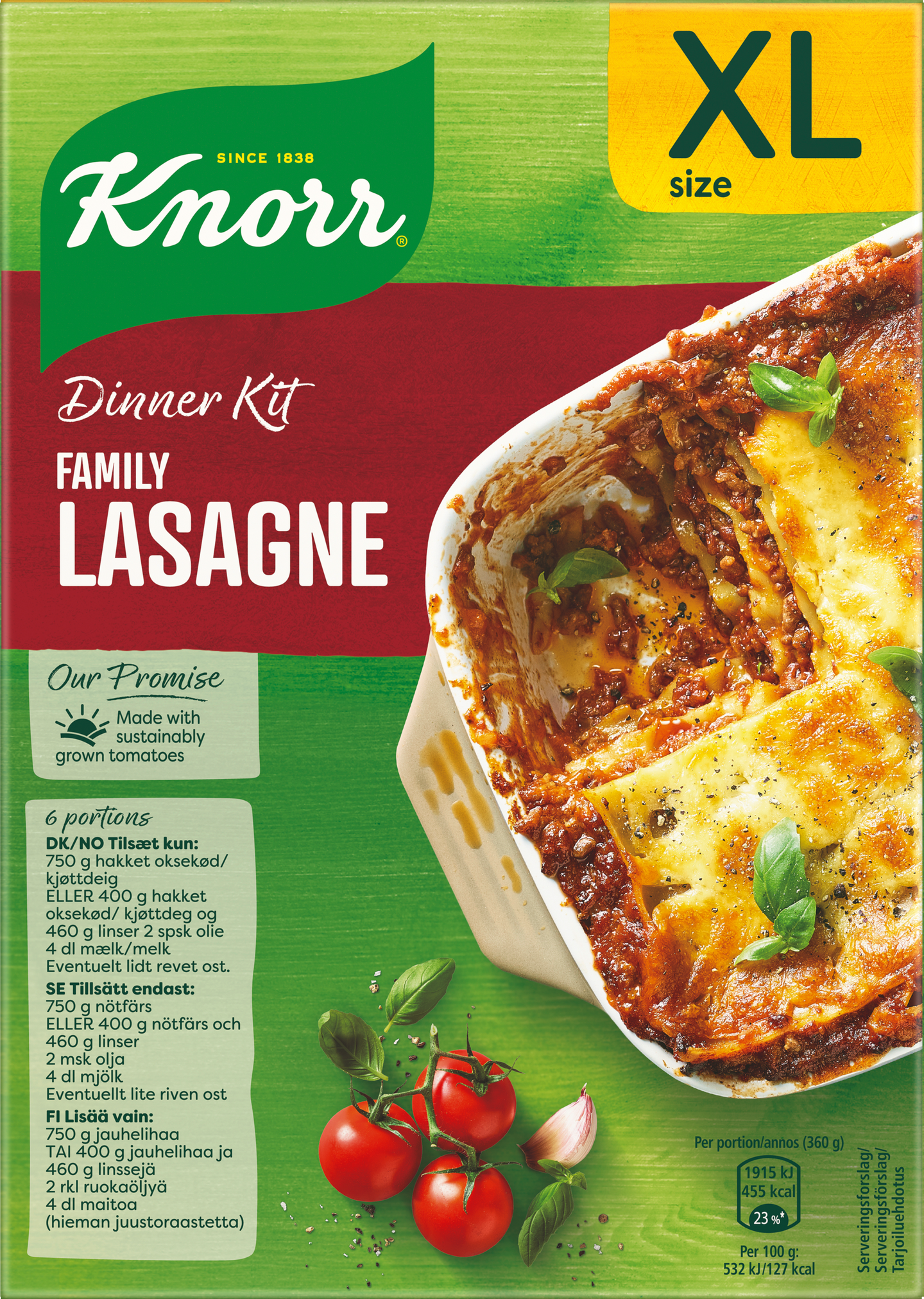 Knorr Family Lasagne Ateria-aines 350g  Lasagnelevyt ja kastikeainekset lasagneen.