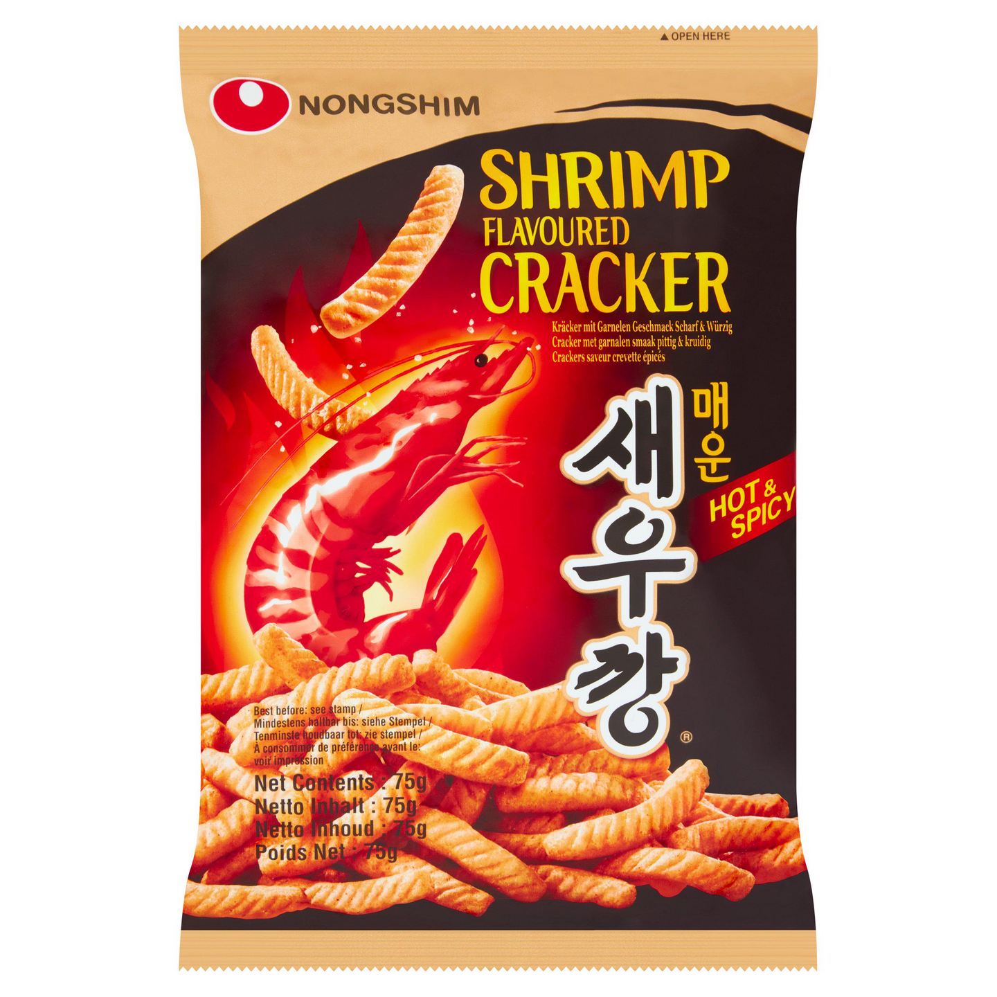 Nongshim katkarapusnacks 75g tulinen ja mausteinen