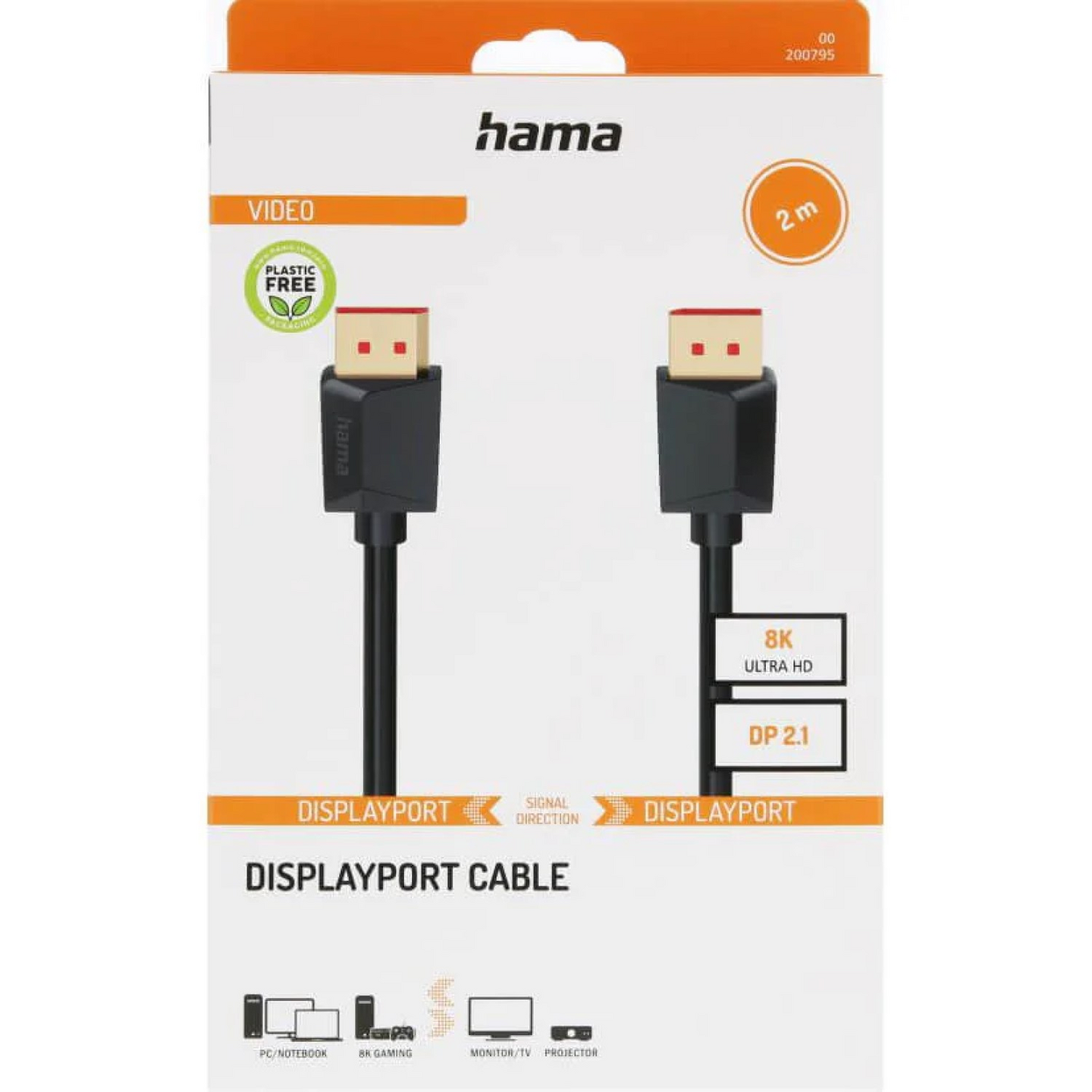 Hama DisplayPort 2.1 UHBR10 -kaapeli, 2 m