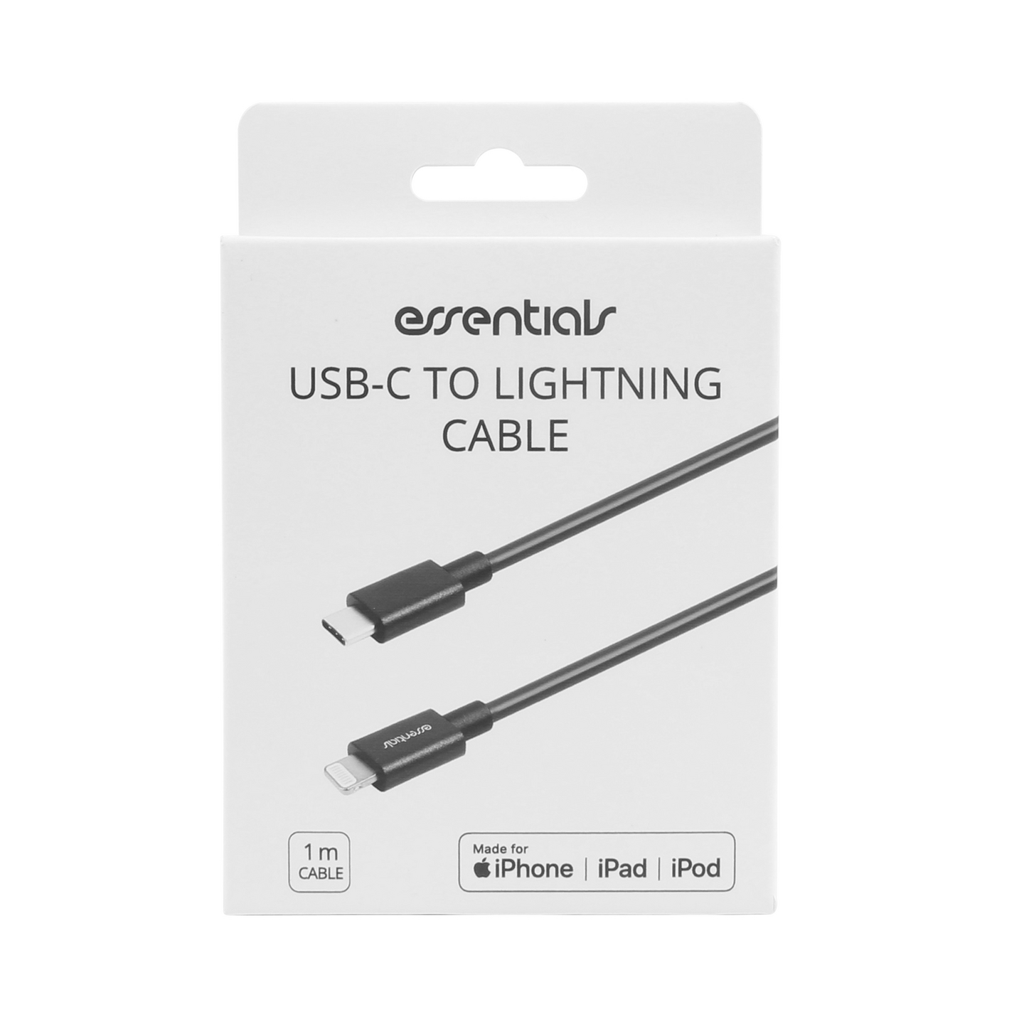Essentials USB-C - Lightning-kaapeli, 1 m, musta