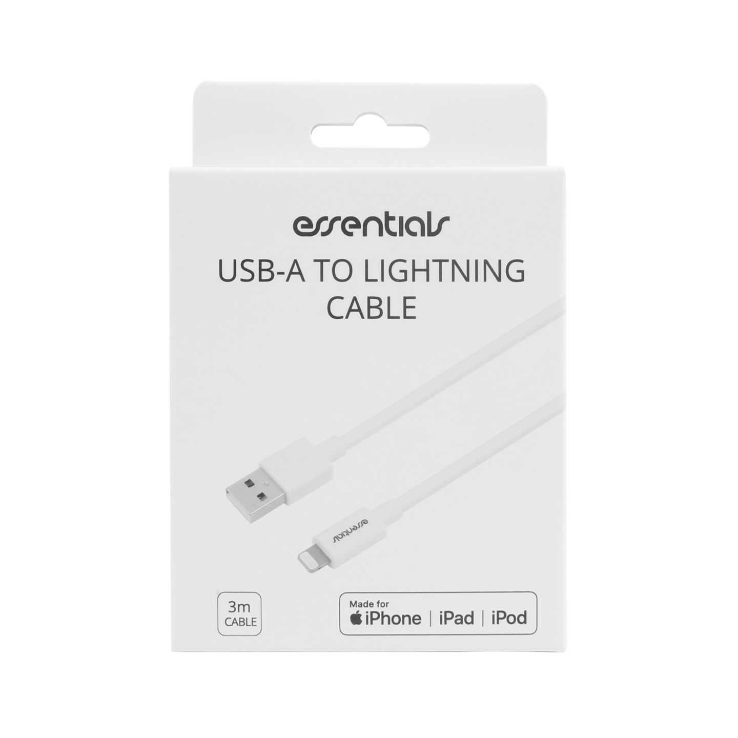 Essentials USB-A - Lightning -kaapeli, 3 m