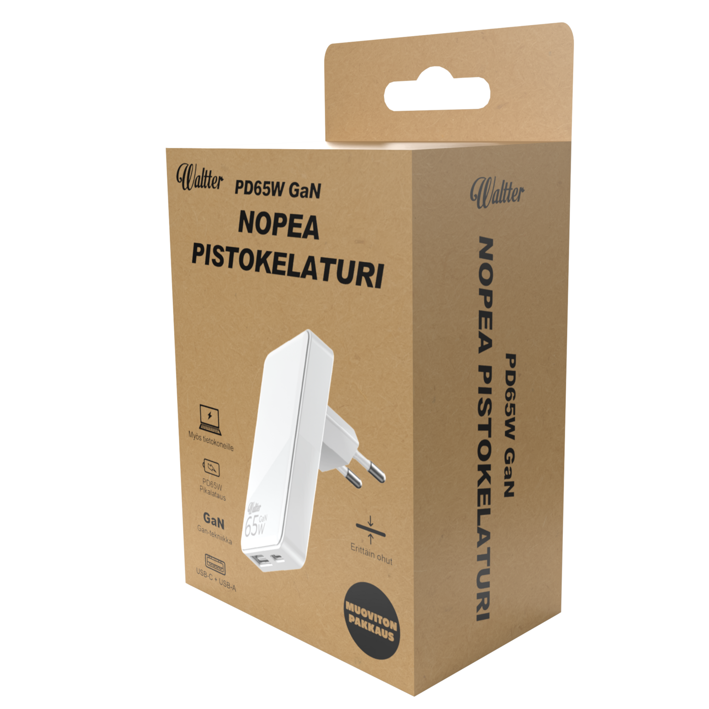 Waltter ECO 65 W GaN USB-A + USB-C PD -seinälaturi