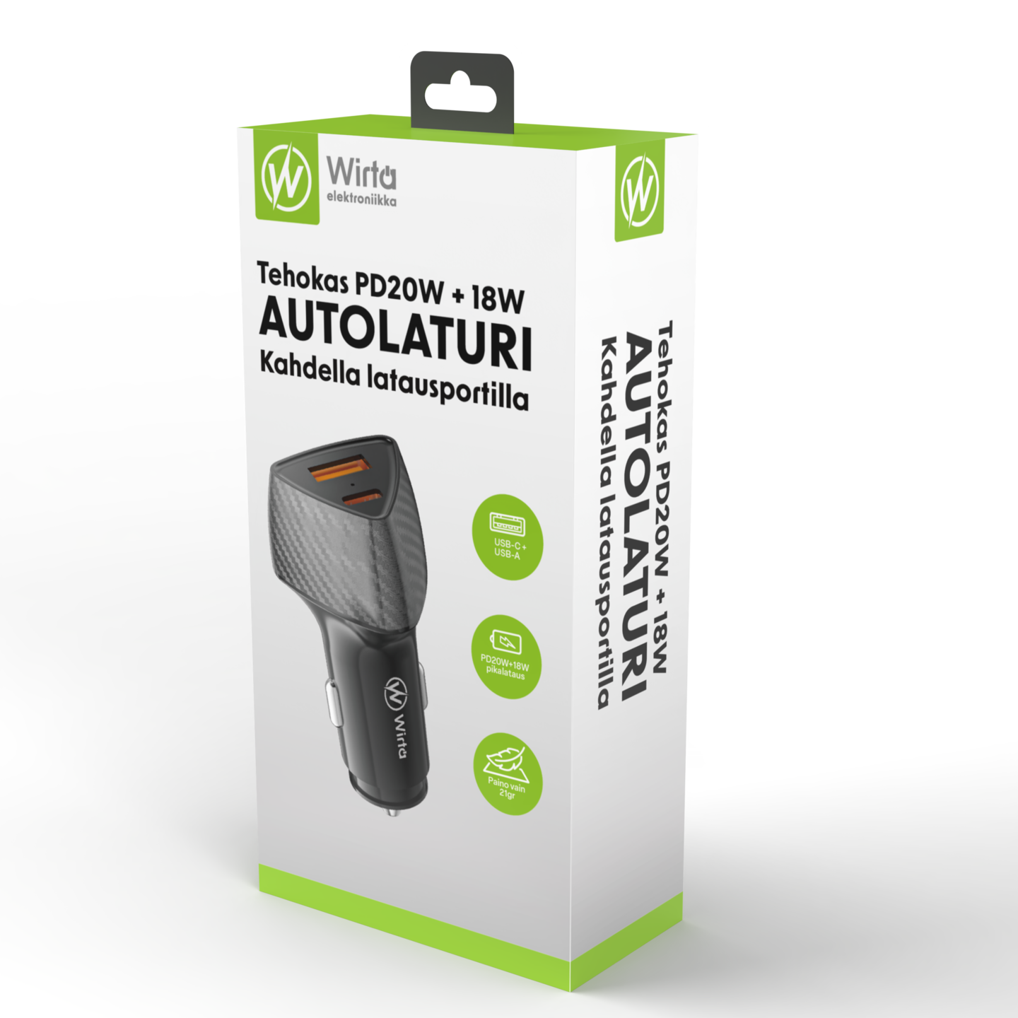 Wirta PD20W USB-C + USB-A -autolaturi