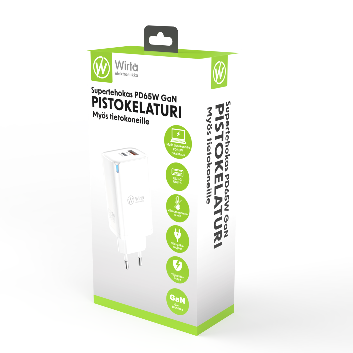 Wirta GaN PD65W USB-C + USB-A -seinälaturi