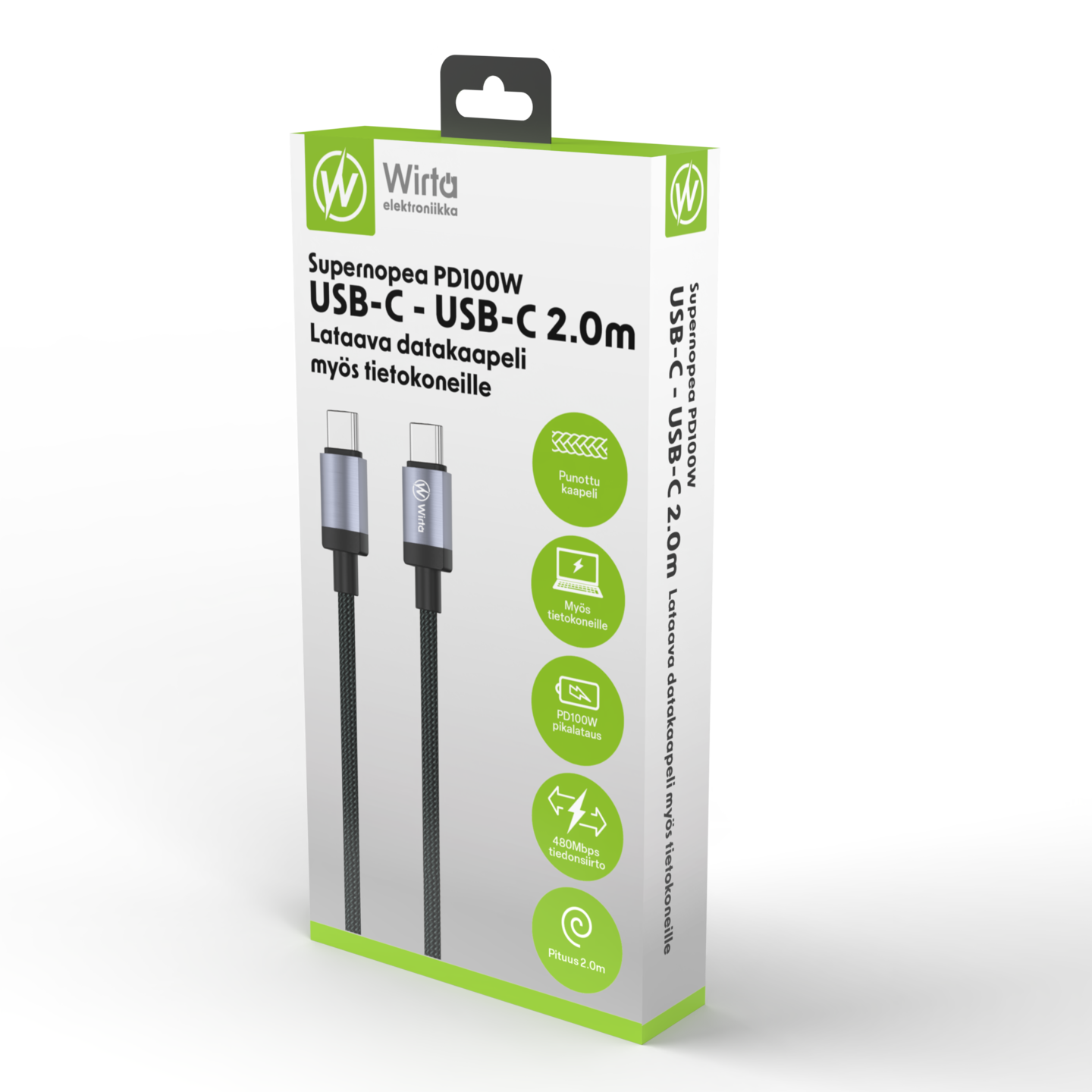 Wirta PD100W USB-C - USB-C -kaapeli, 2 m
