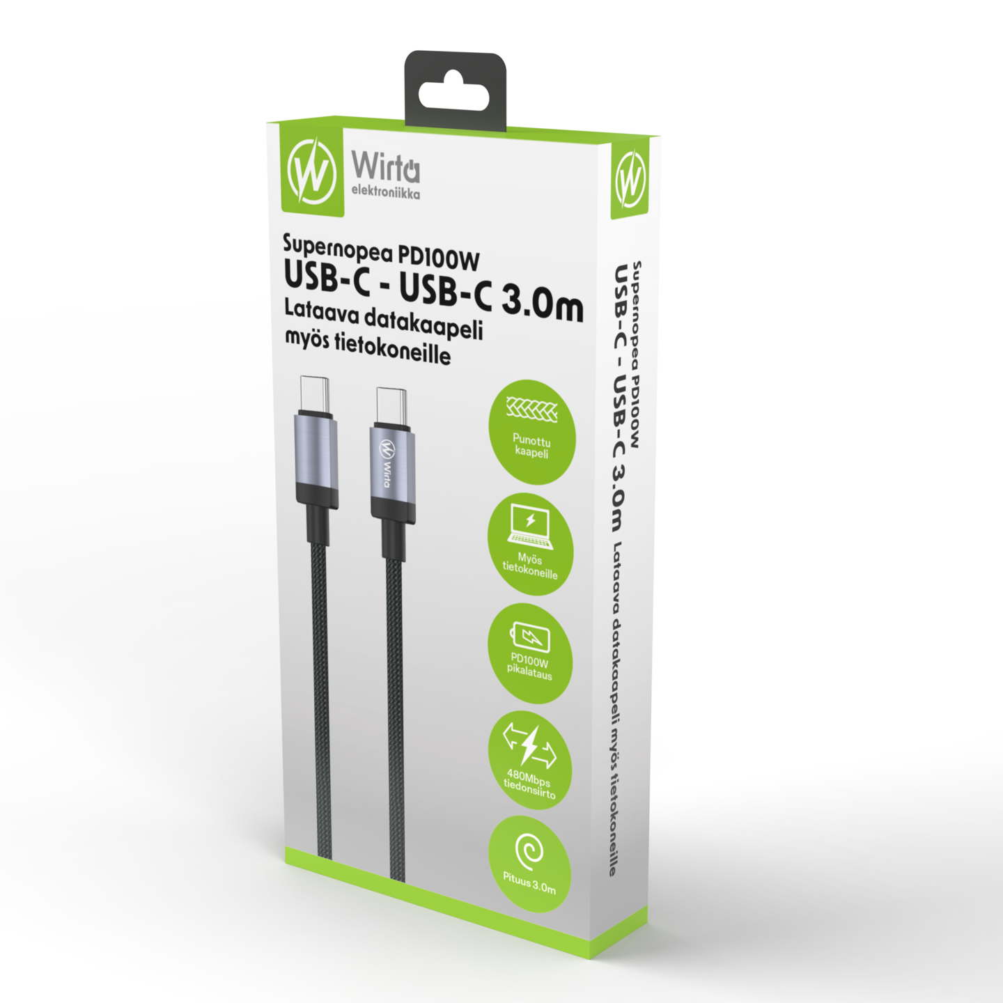 Wirta PD100W USB-C - USB-C -kaapeli, 3 m
