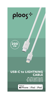 Ploos USB-C - Lightning -kaapeli 2 m, valkoinen