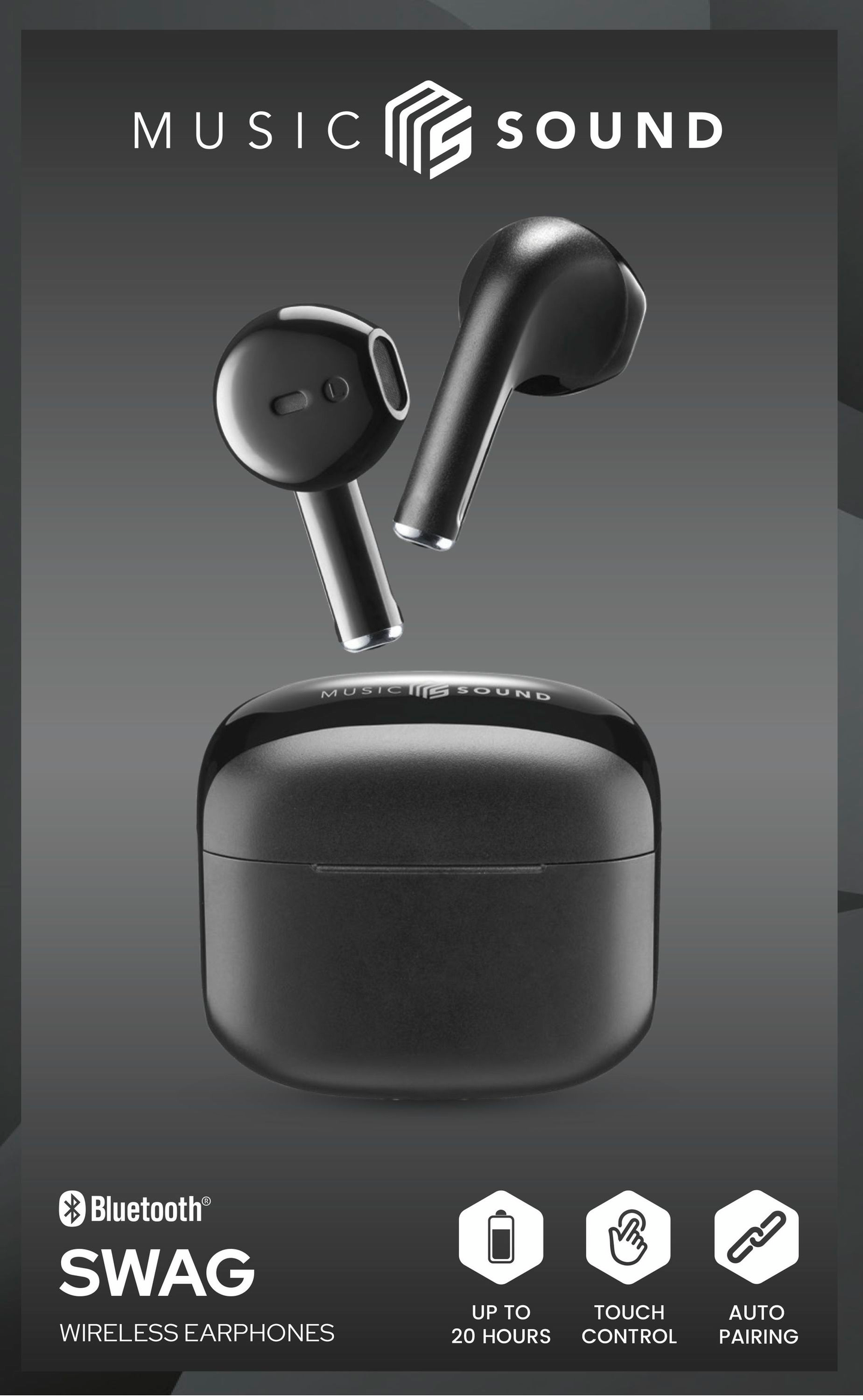 MusicSound Swag -langattomat nappikuulokkeet, musta