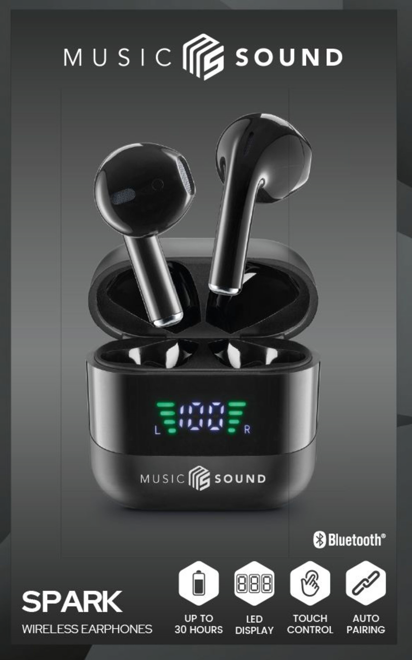 MusicSound Spark -langattomat nappikuulokkeet, musta
