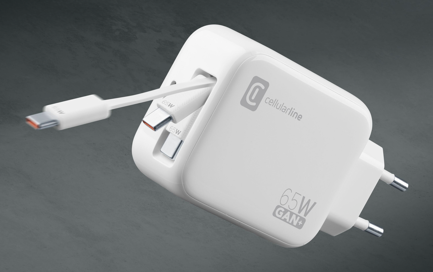 Cellularline 65W -seinälaturi kelautuvalla USB-C-kaapelilla