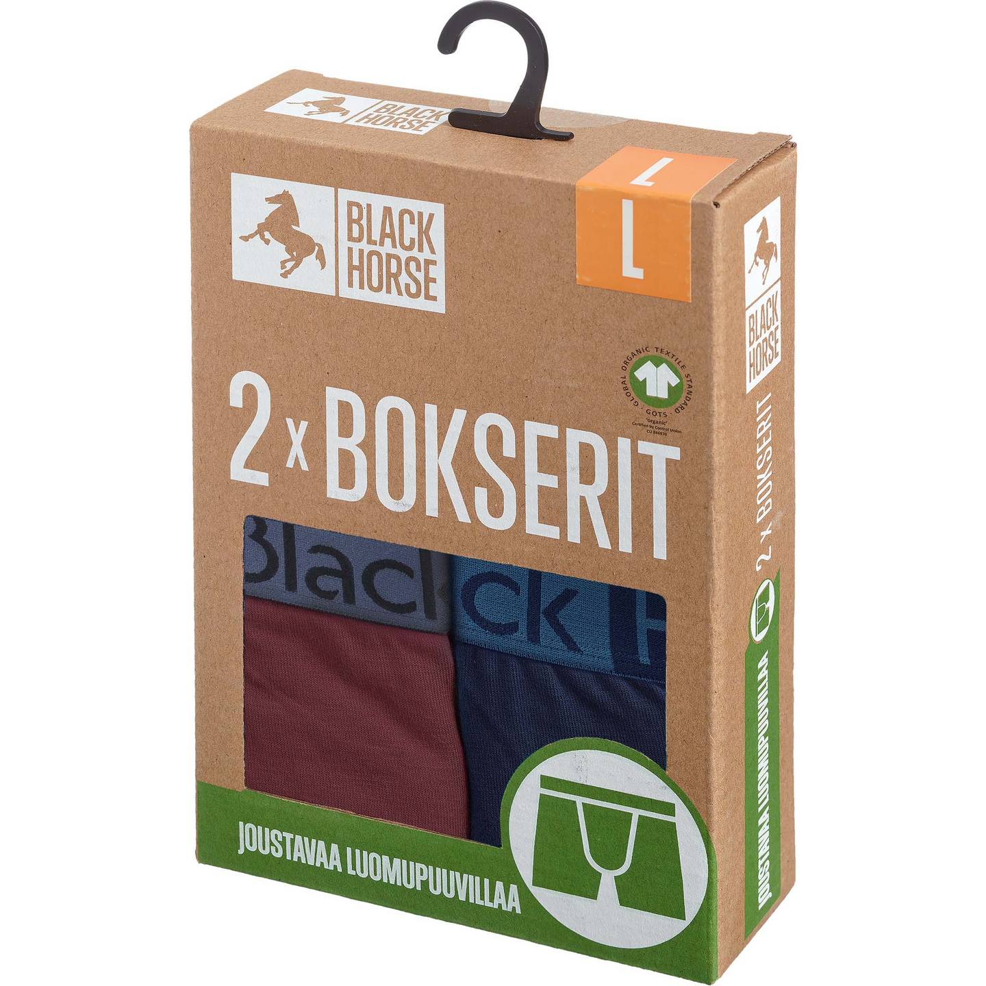 Black Horse miesten bokserit I075 2kpl/pkt, harmaa-punainen