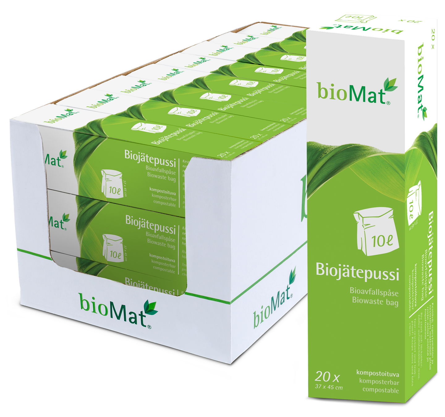 BIOMAT® Biojätepussi 10L 20kpl/rll OK Compost HOME sertifioitu 370x450mm