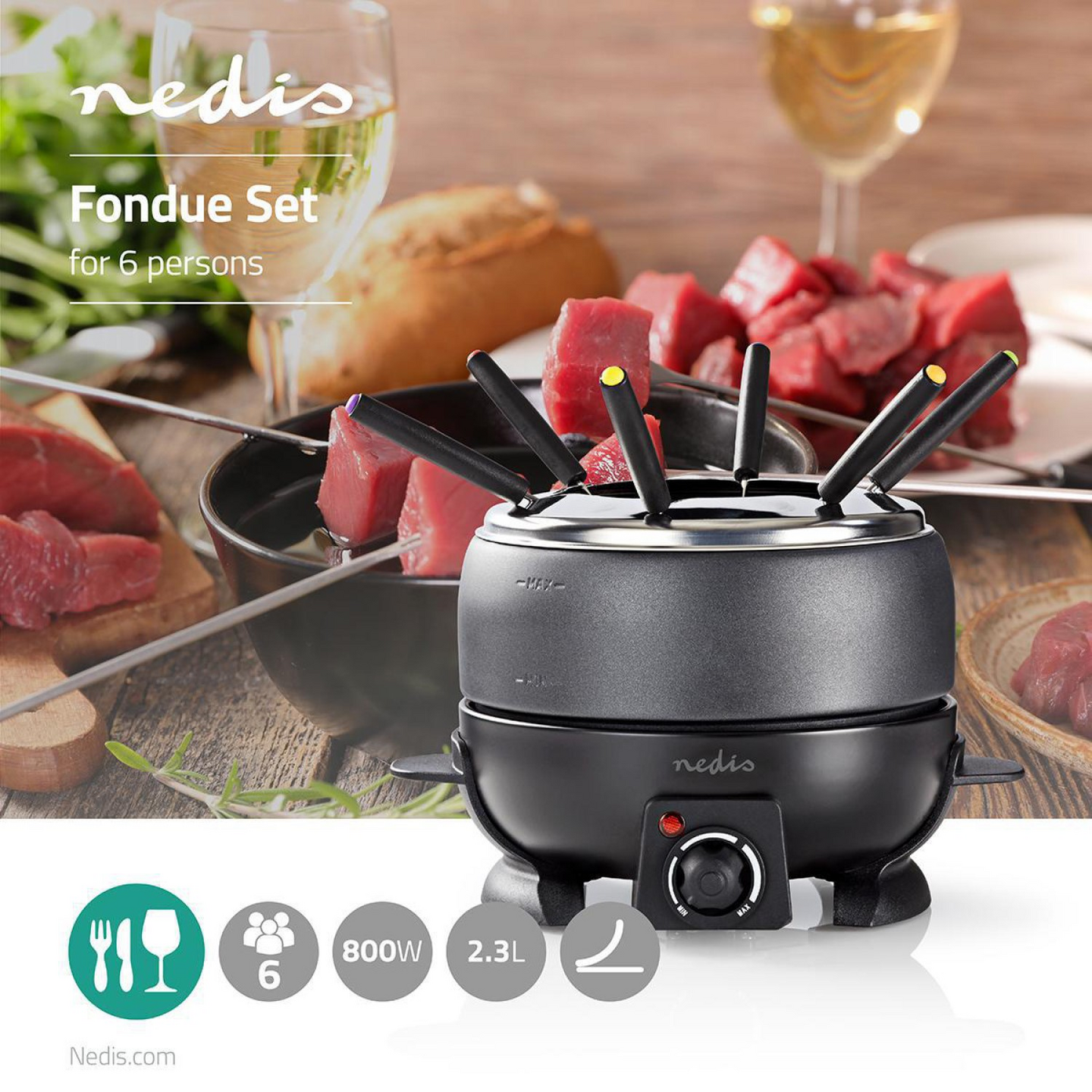 Nedis FCFO110EBK6 -fondue-setti