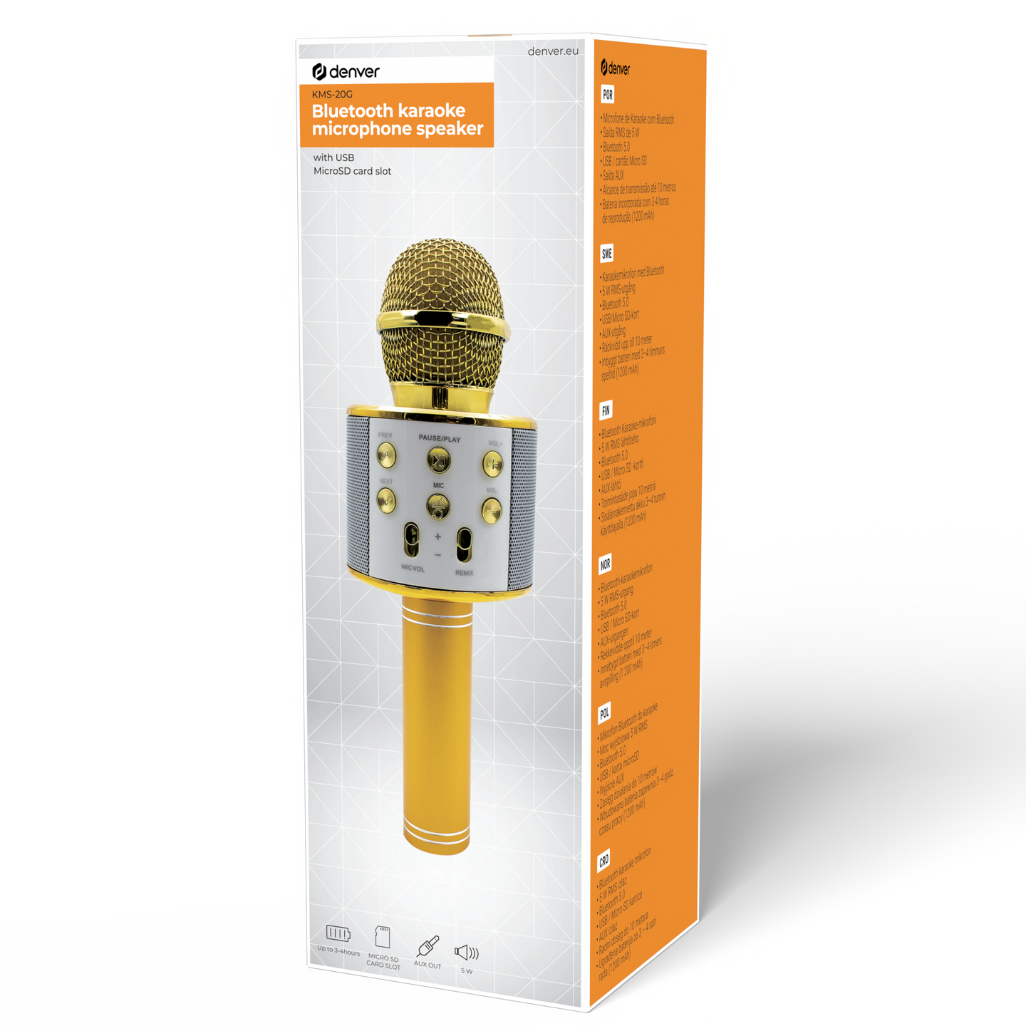 Denver KMS-20GO -Bluetooth-karaokemikrofoni, kulta