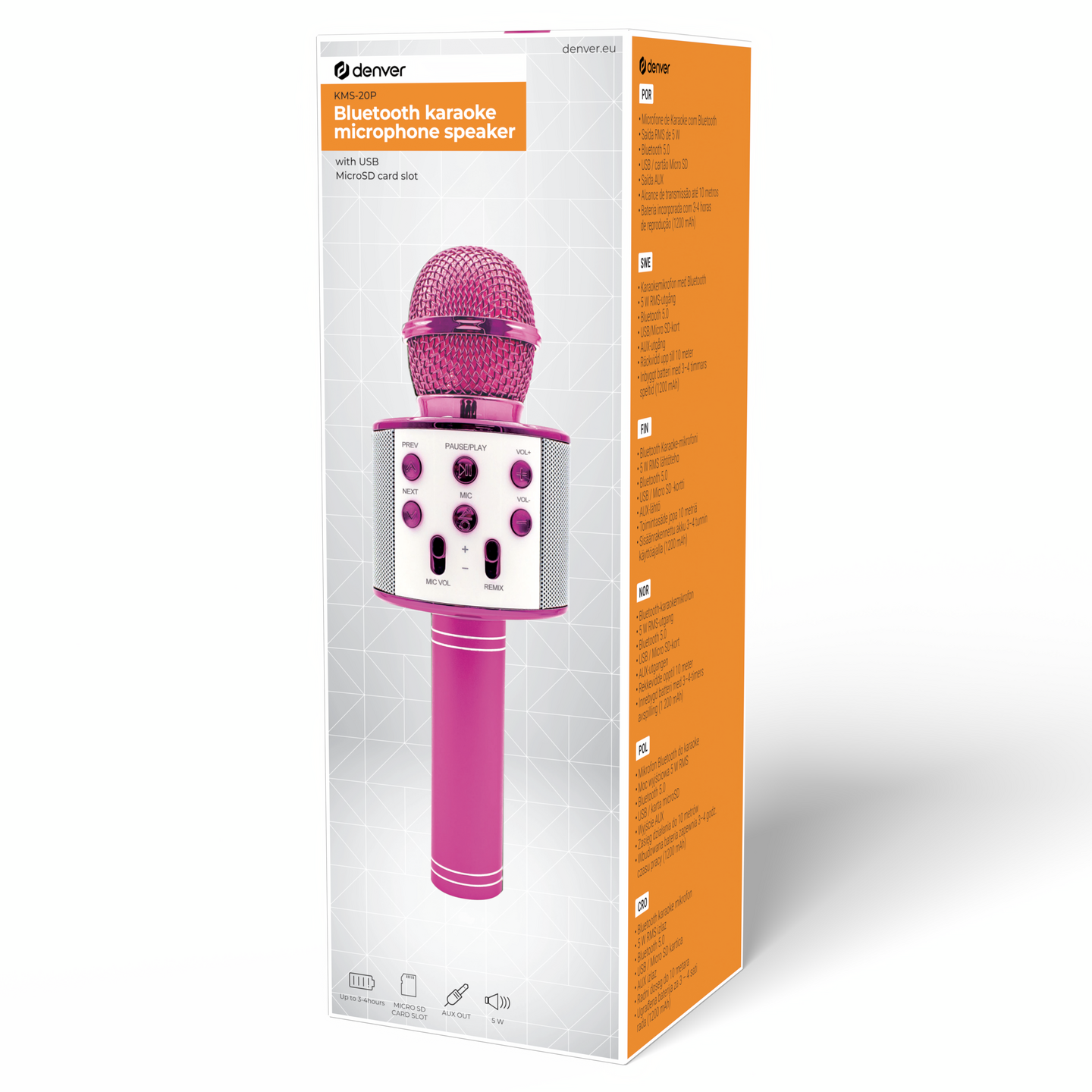 Denver KMS-20P -Bluetooth-karaokemikrofoni, pinkki