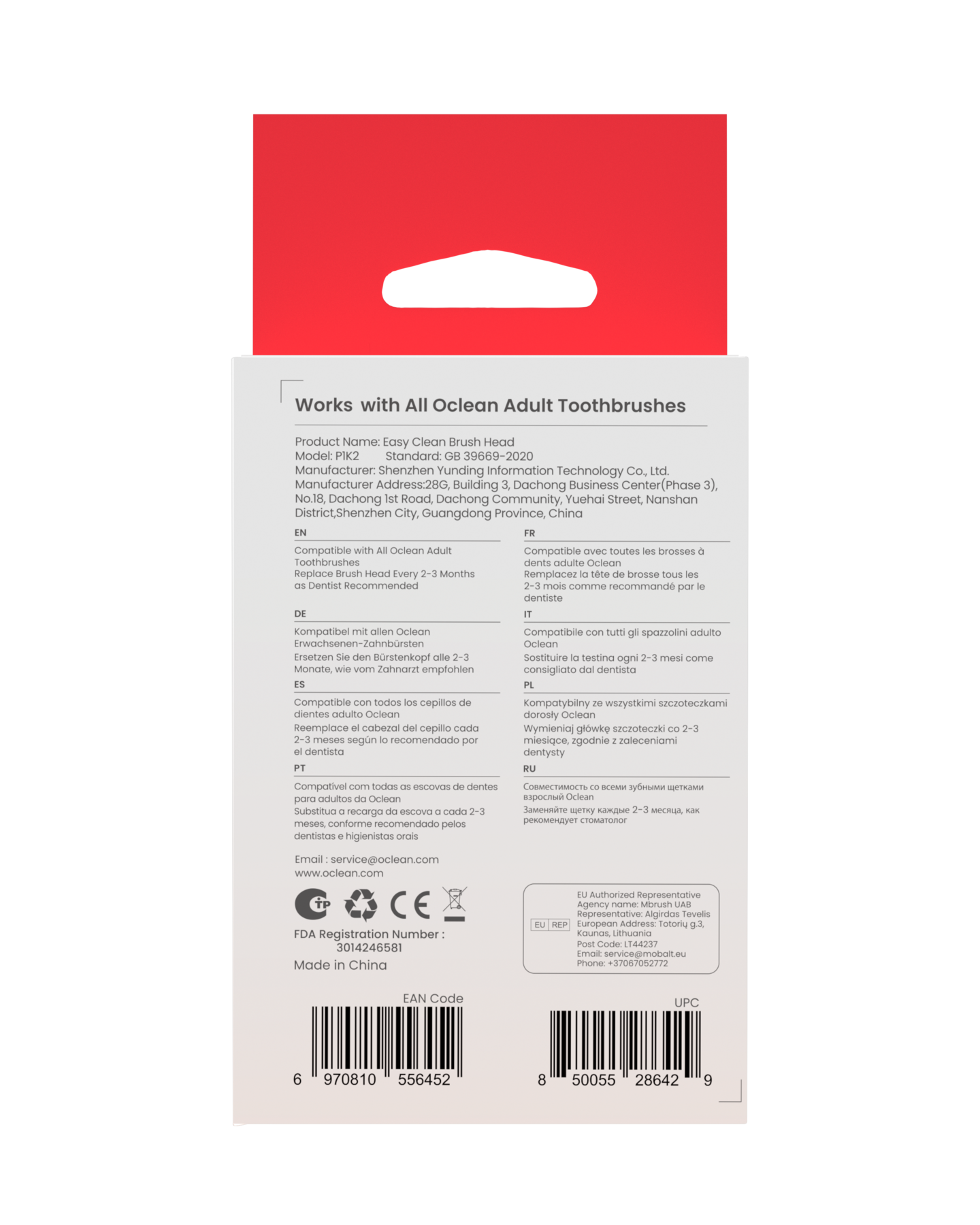 Oclean Easy Clean -vaihtoharja, 2 kpl, oranssi