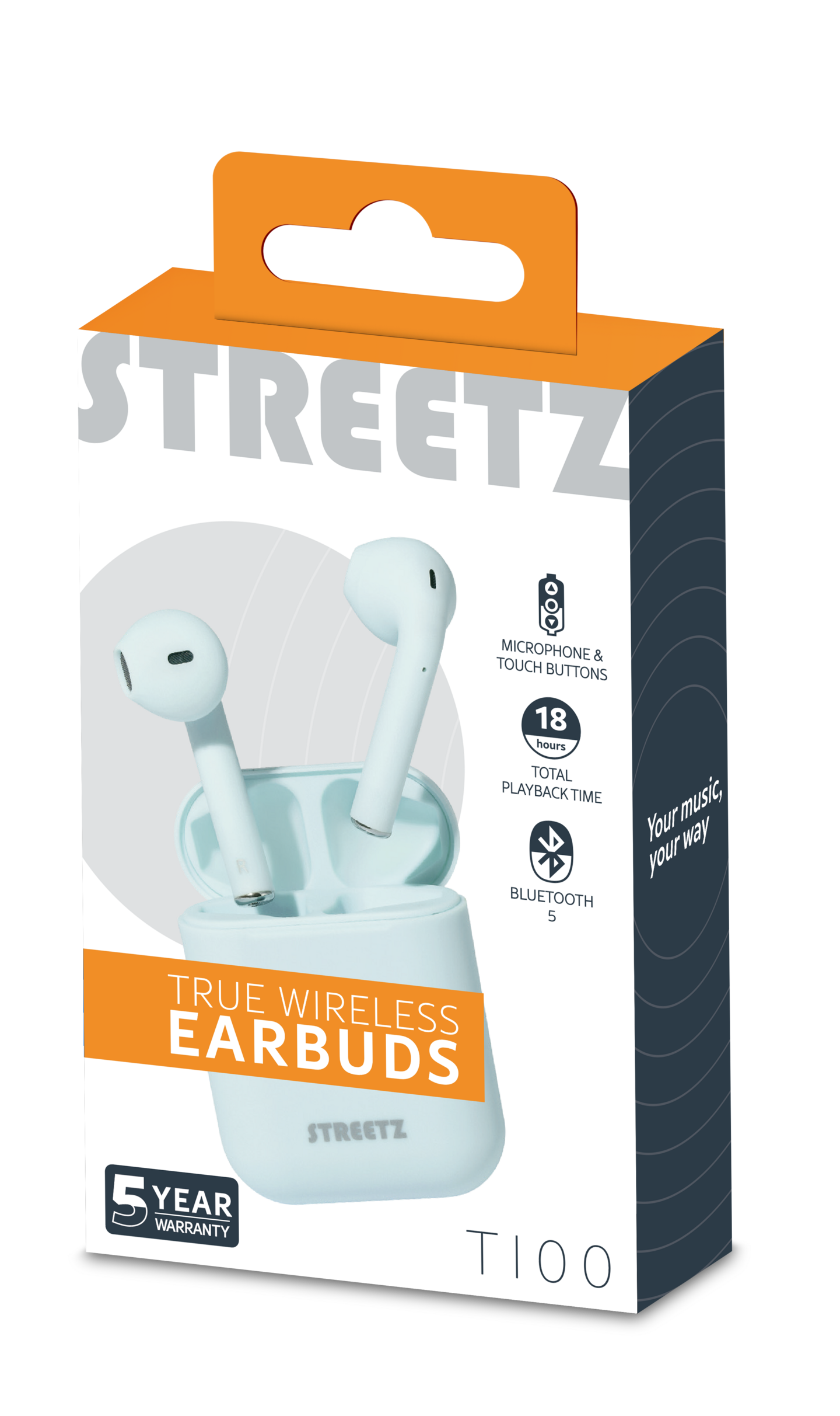 Streetz T100 TWS-0005 -langattomat nappikuulokkeet, turkoosi