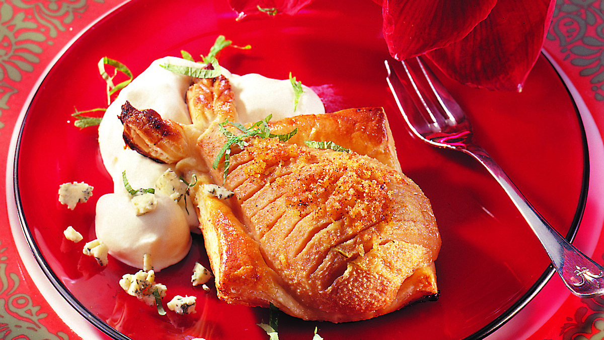 Sinihomejuusto-päärynäleivokset