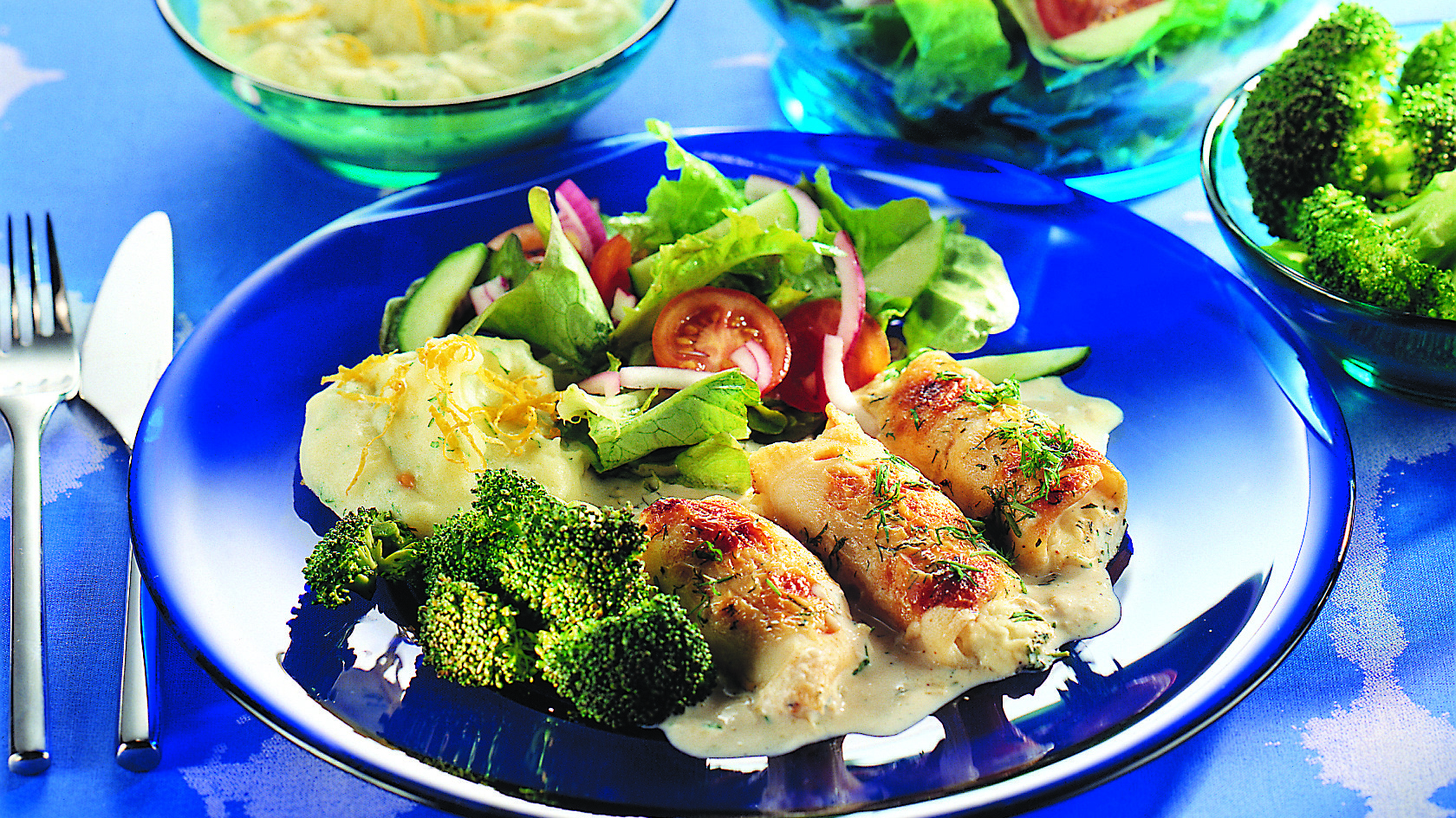 Kampelarullat ja sitruunainen perunasose