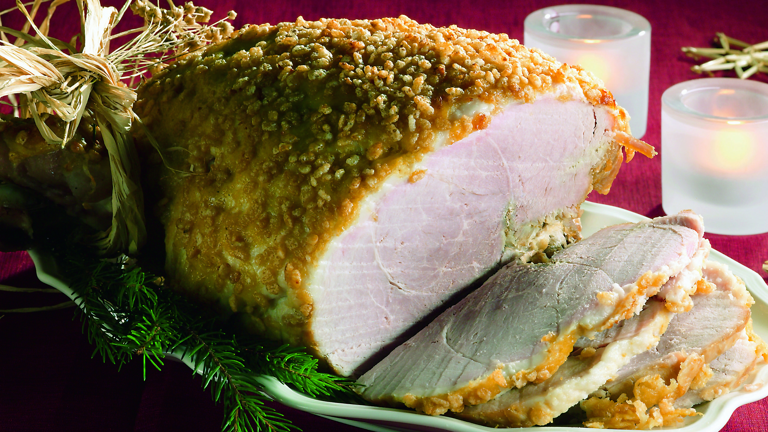 Joulukinkku ja riisimuro-juustokuorrutus